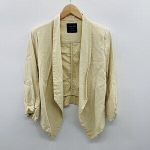 Love Tree Juniors Size Medium Linen Blend Open Front Blazer Suit Jacket in Tan